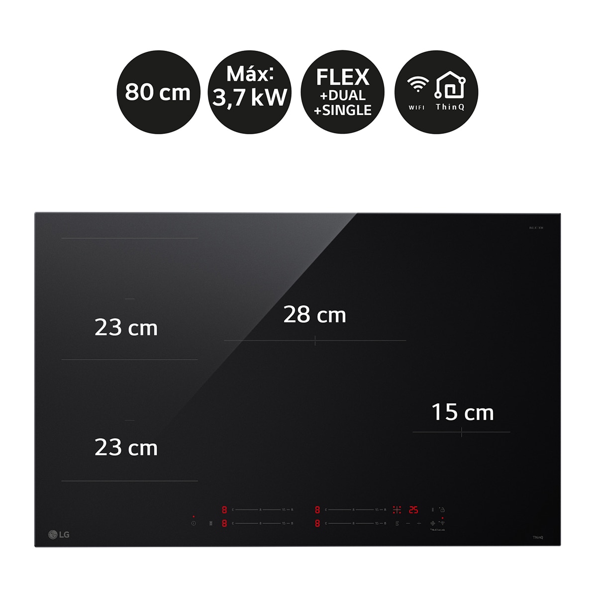 Placa de inducción LG con 4 zonas, 80cm- CI5Z3025BN Negro-4