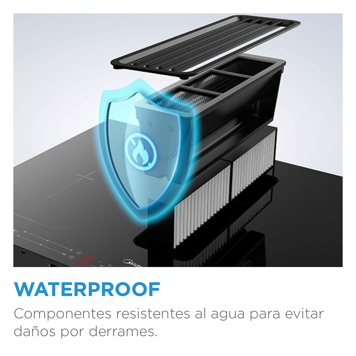 Placa Induccion Midea con extractor integrado y 2 zonas flex - MIH740Y078B Negro-11
