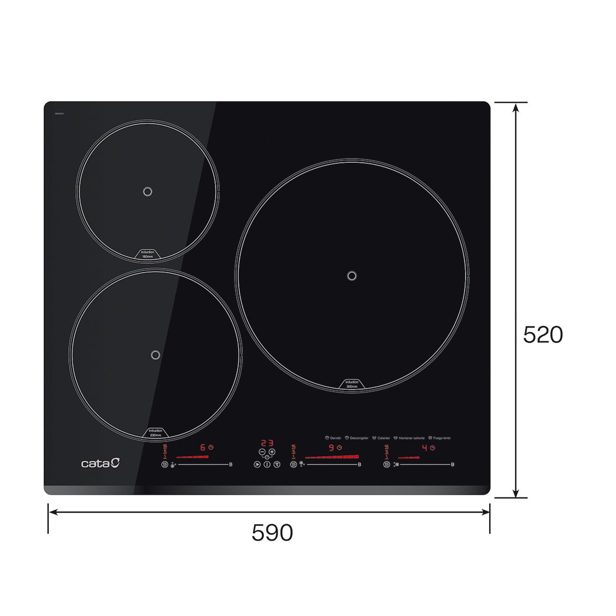 Placa inducción Cata con 3 zonas de cocción - 6003 E2 BK Negro-2