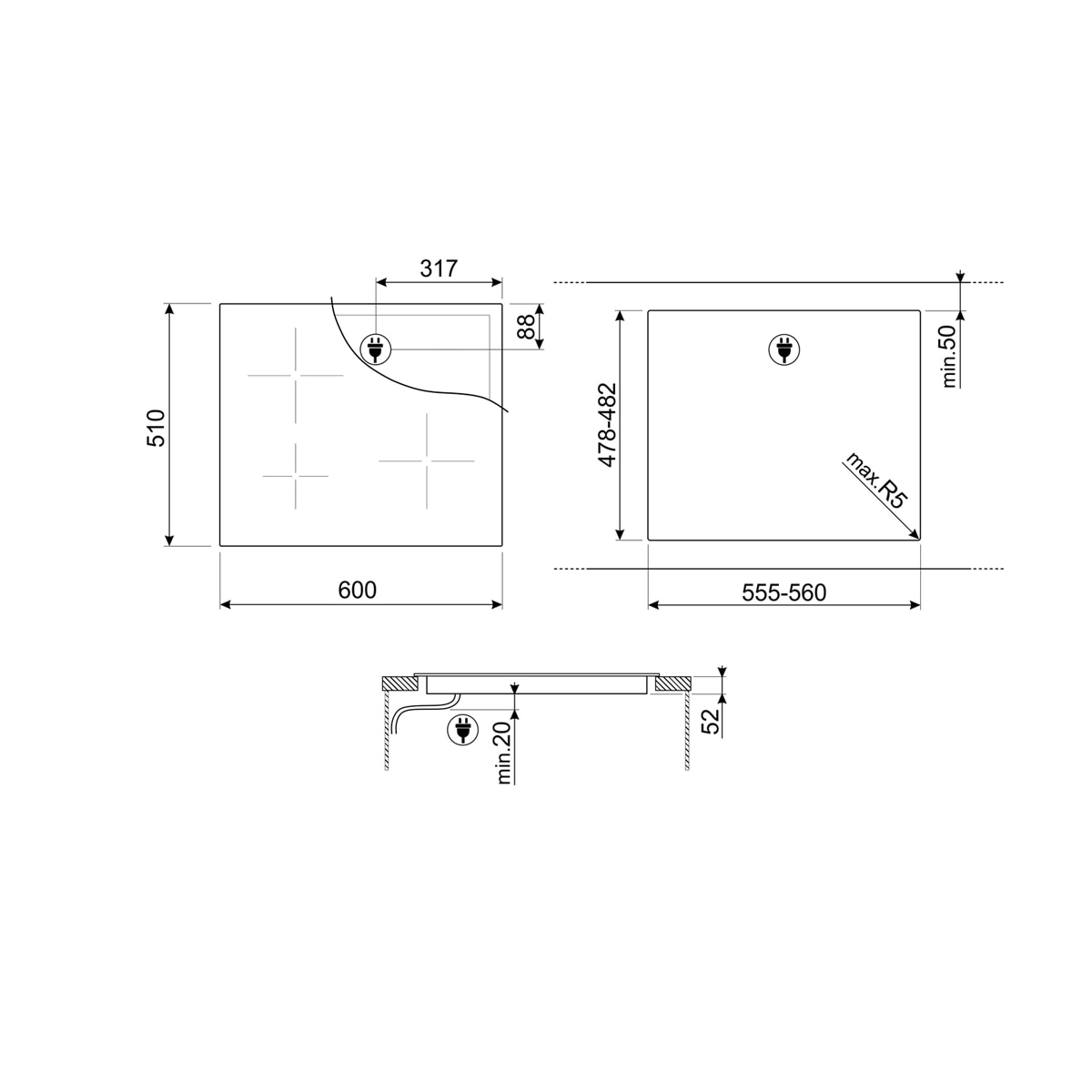 Placa Induccion Smeg 3 zonas - SI2631D Negro-7