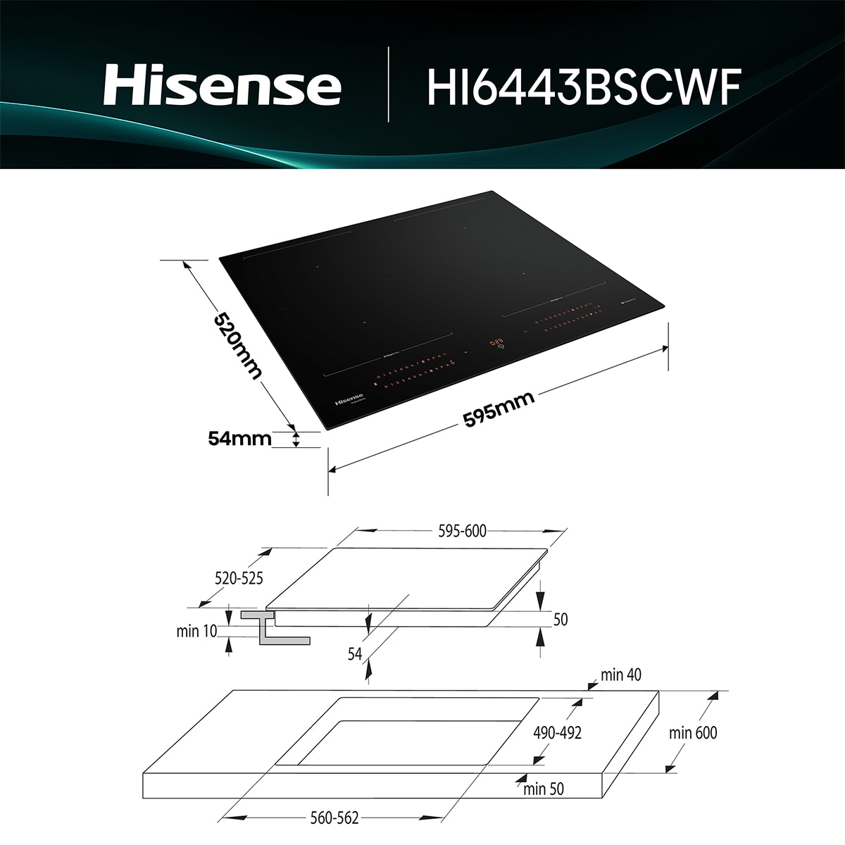 Placa inducción Hisense con 4 zonas flex - HI6443BSCWF Negro-2
