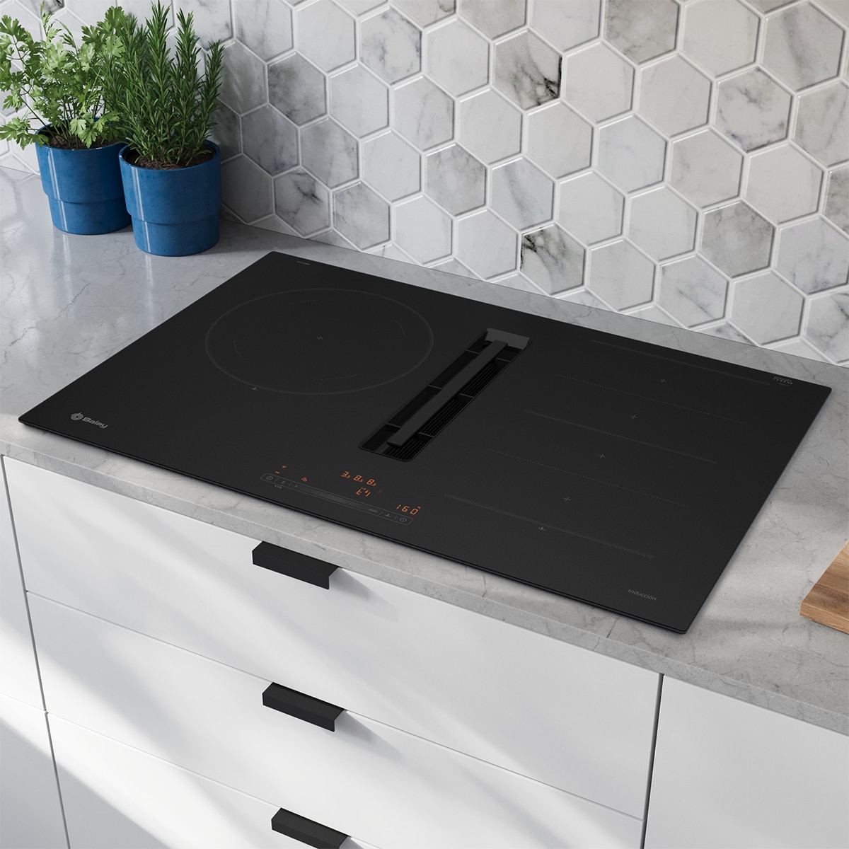 Placa de inducción con extractor integrado Balay, 80 cm, Sin marco inoxidable - 3EBC989MH Negro-2
