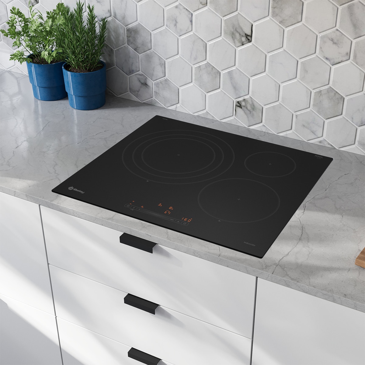 Placa de inducción Balay, 60 cm, zona 32 cm, sin marco inoxidable, Negro - 3EB967MH Negro-2