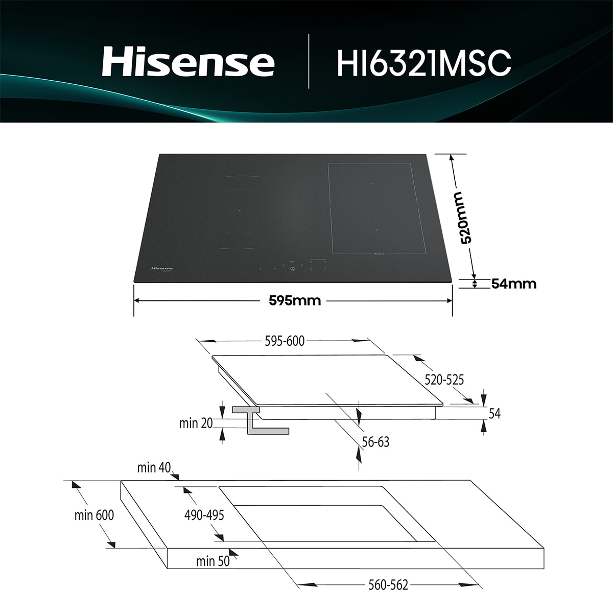 Placa de inducción Hisense con 4 zonas - HI6321MSC - Negro mate Negro mate-2