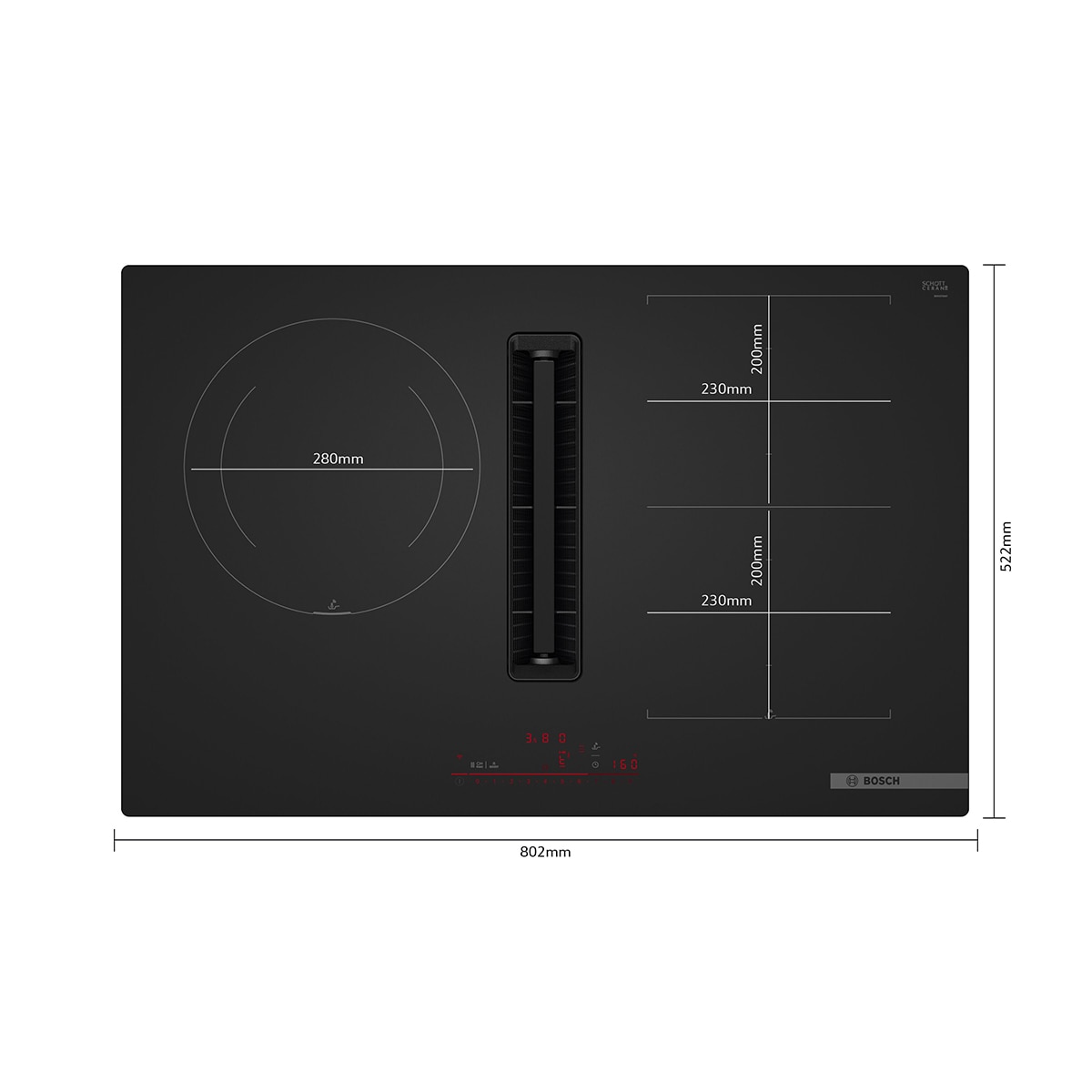 Placa de Inducción con extractor integrado Bosch, Serie 6, FlexInducción - PXJ81AH21E Negro mate-2