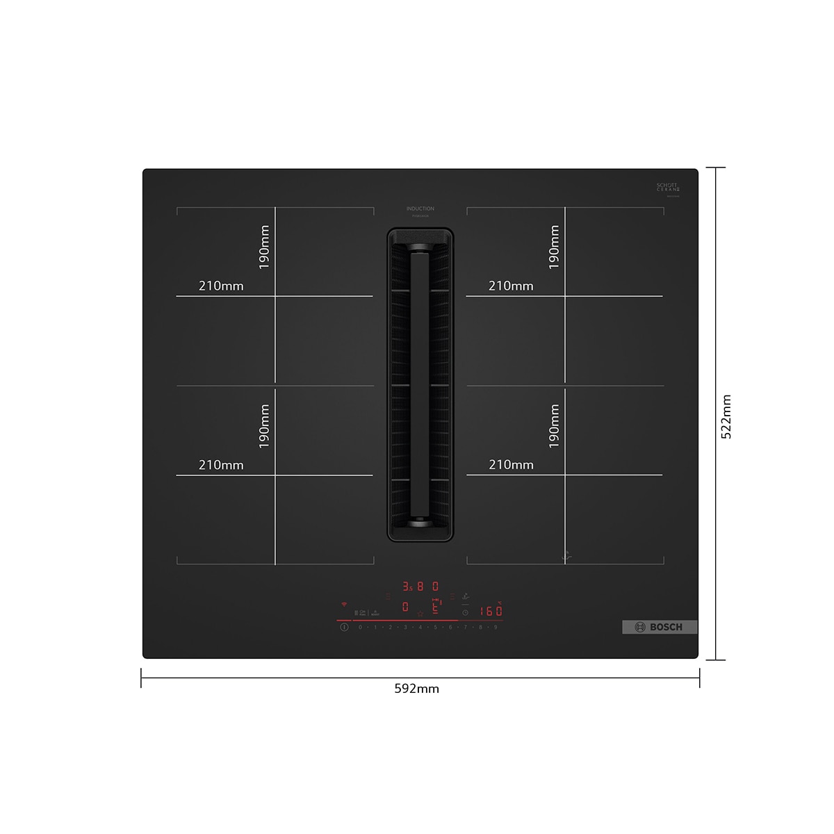 Placa de Inducción con extractor integrado Bosch, Serie 6, Control DirectSelect - PVQ61AH26E Negro mate-2