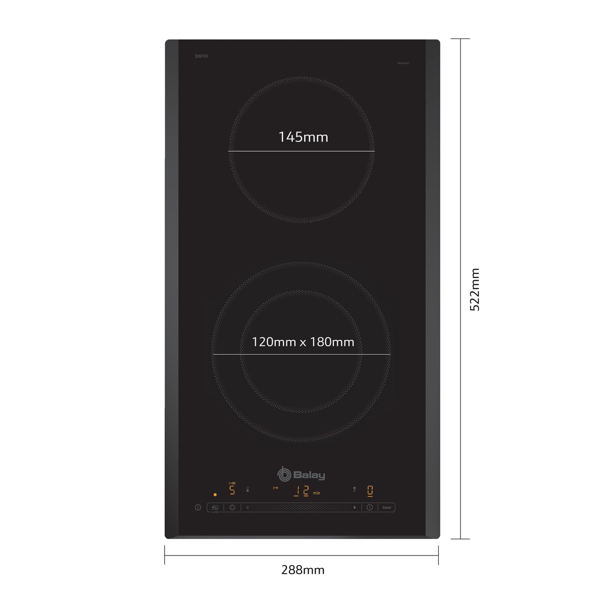 Placa modular vitrocerámica, Balay, 30 cm, sin perfiles - 3EB731LQ Negro-2