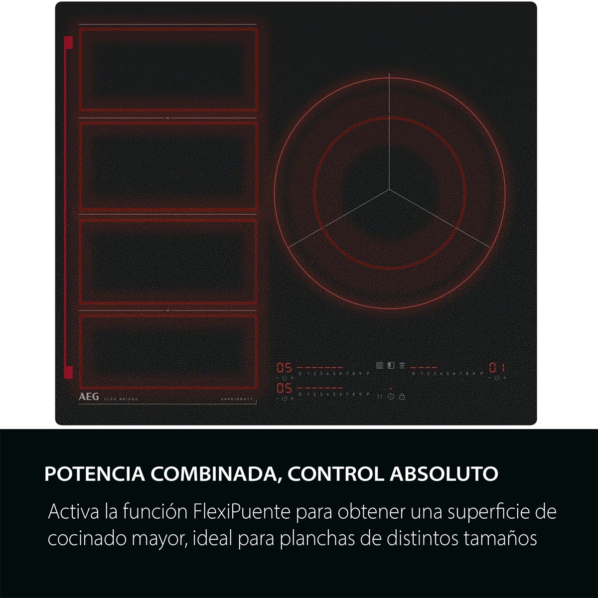 Placa Inducción AEG 3 zonas Flexipuente - TI63IF00IZ Negro mate-4