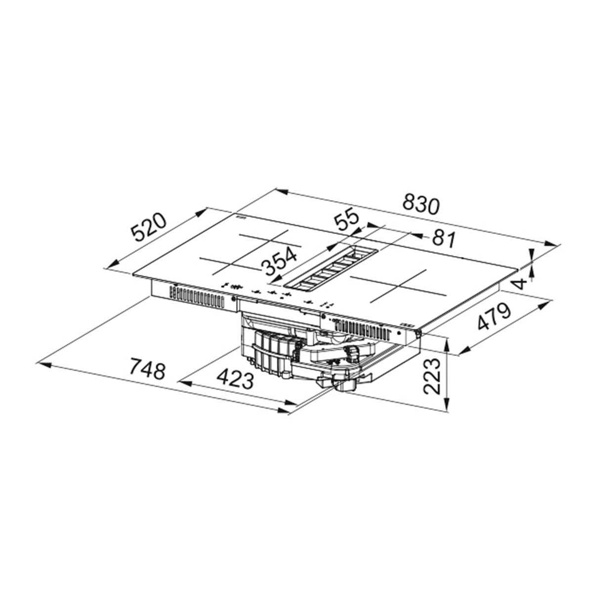 Placa inducción con campana Franke Maris 2gether FMA 8372 R especial paellas recirculación y extracción al exterior- 3400731881 - Negro Negro-2