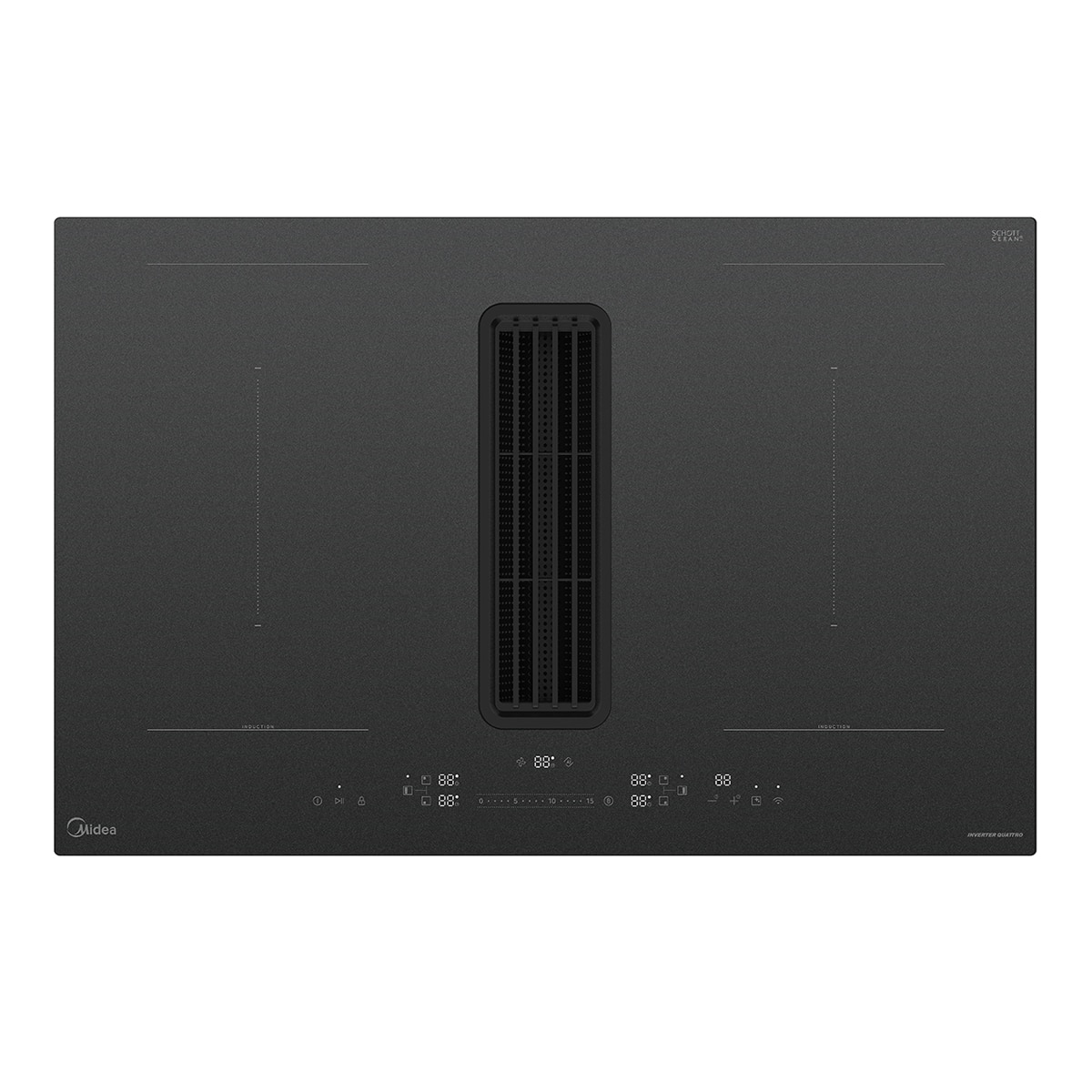 Midea - Placa de inducción Midea con extractor integrado y 2 zonas Flex - MIH7480Y225GKH1.