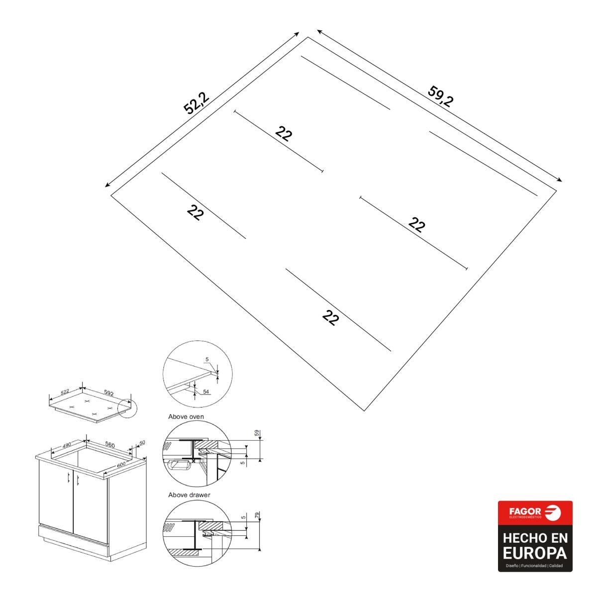 Placa deinducción Fagor con 4 zonas Master - 4IF-ZONE40BCB - Blanco Blanco-2