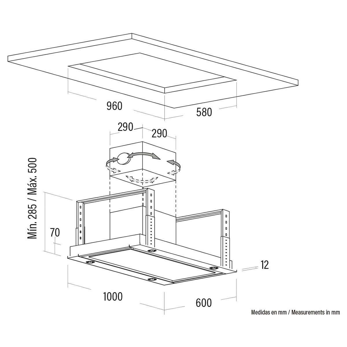 Exaustor de Teto Encastrável Cata ISLASIRIN1000WH de 4 Velocidades e de 100 cm - Branco Branco-2