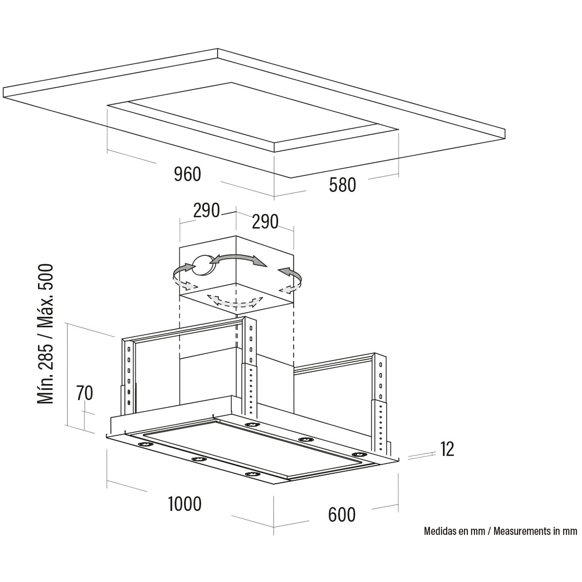 Exaustor de Teto Encastrável Cata ISLAFENIX1000X de 4 Velocidades e de 100 cm - Inox Inox-2