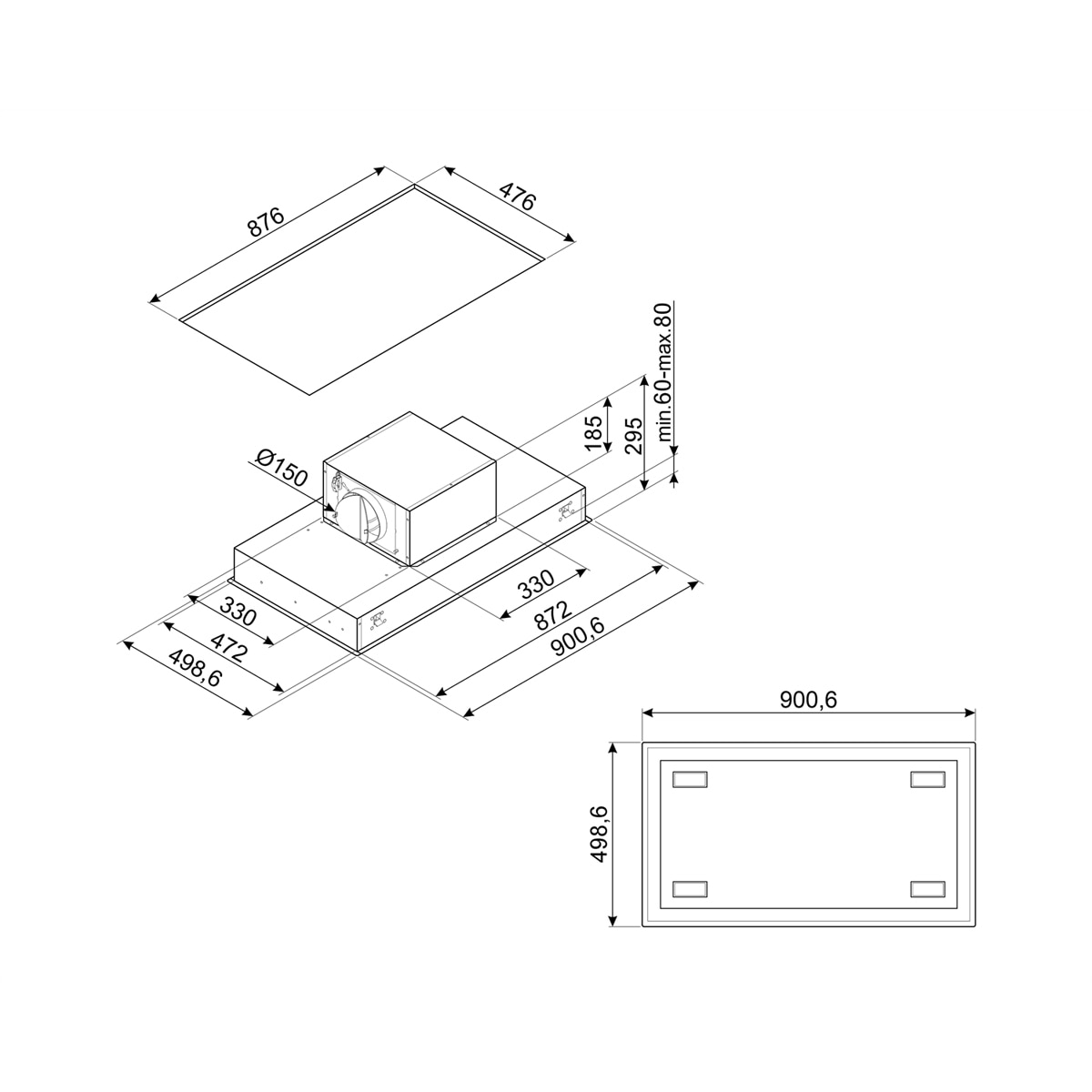 Exaustor de Ilha Smeg KSCB94X de 3 Velocidades + Intensiva e de 89,9 cm Aço inoxidável-2