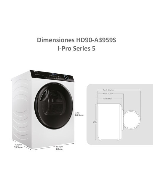 Secadora Haier 9 kg Condensación, Bomba de calor, I-Pro Series 5 - HD90 A3959S Blanco-2