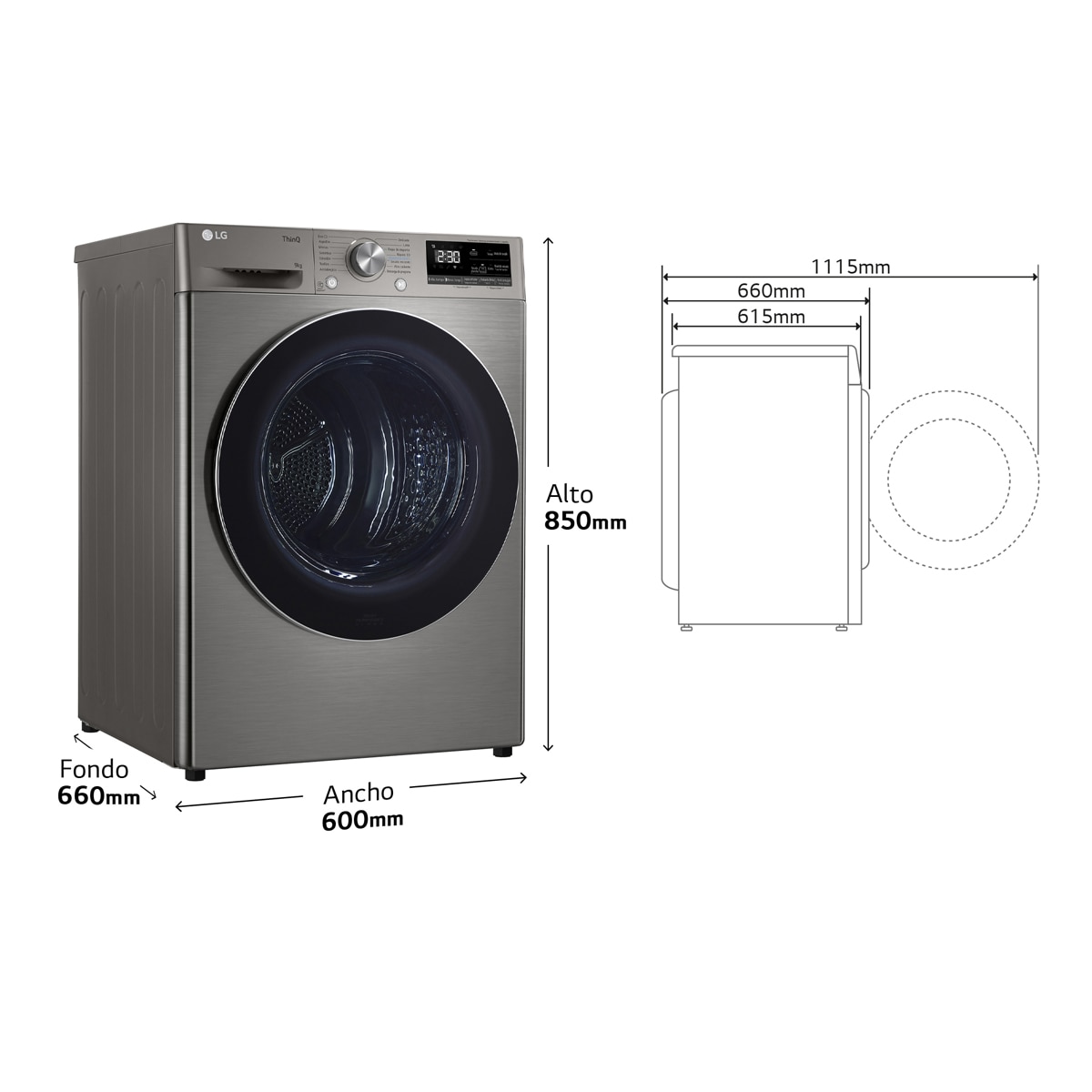 Secadora LG 9 kg Condensación, Bomba de calor - RH90V9PV2N Inox antihuellas-2