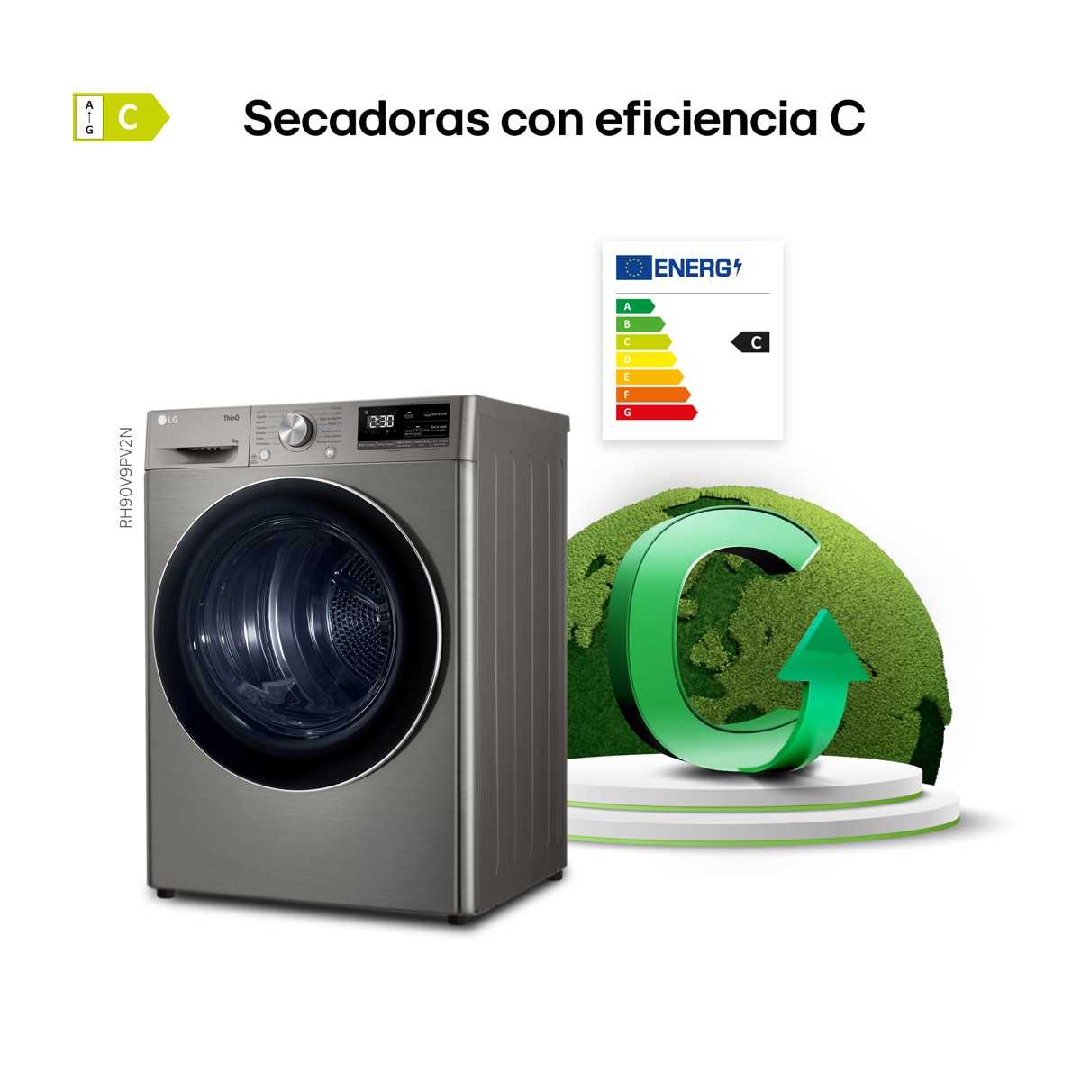 Secadora LG 9 kg Condensación, Bomba de calor - RH90V9PV2N Inox antihuellas-5