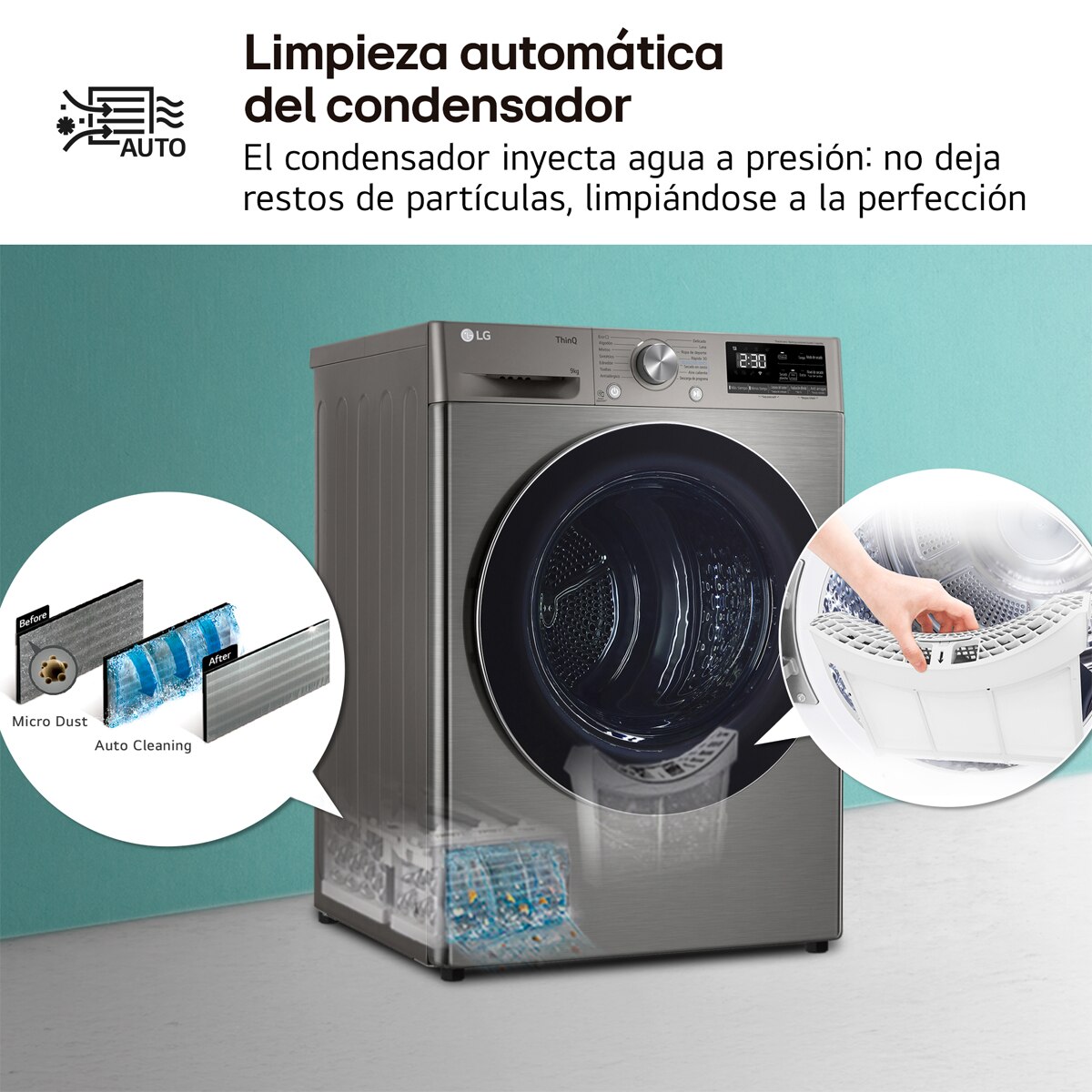 Secadora LG 9 kg Condensación, Bomba de calor - RH90V9PV2N Inox antihuellas-10