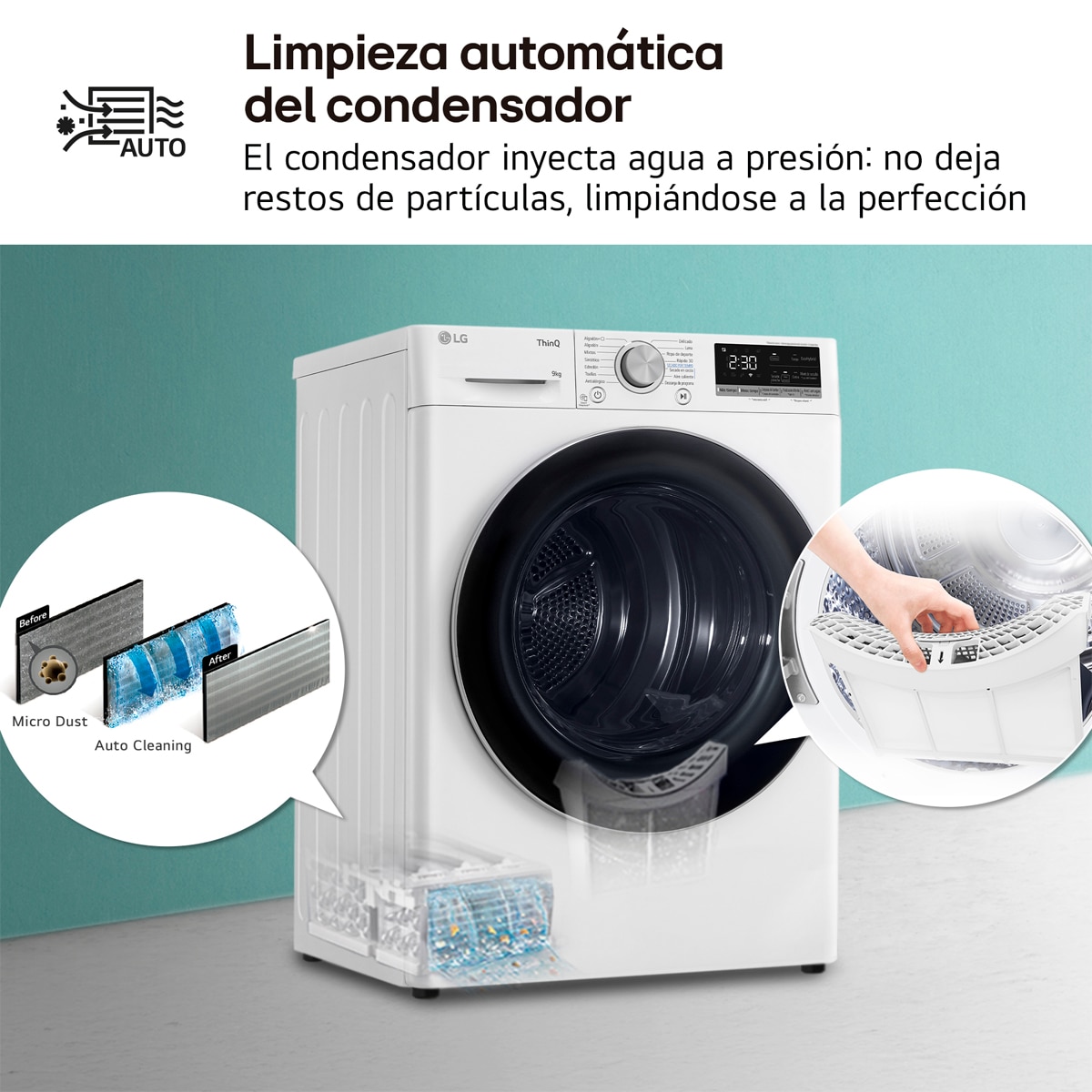 Secadora LG 9 kg Condensación, Bomba de calor - RH90V9AV3N Blanco-10