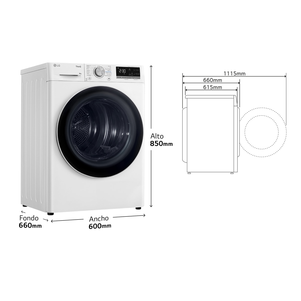 Secadora LG 8 kg Condensación, Bomba de calor - RH80V9AV4N Blanco-2