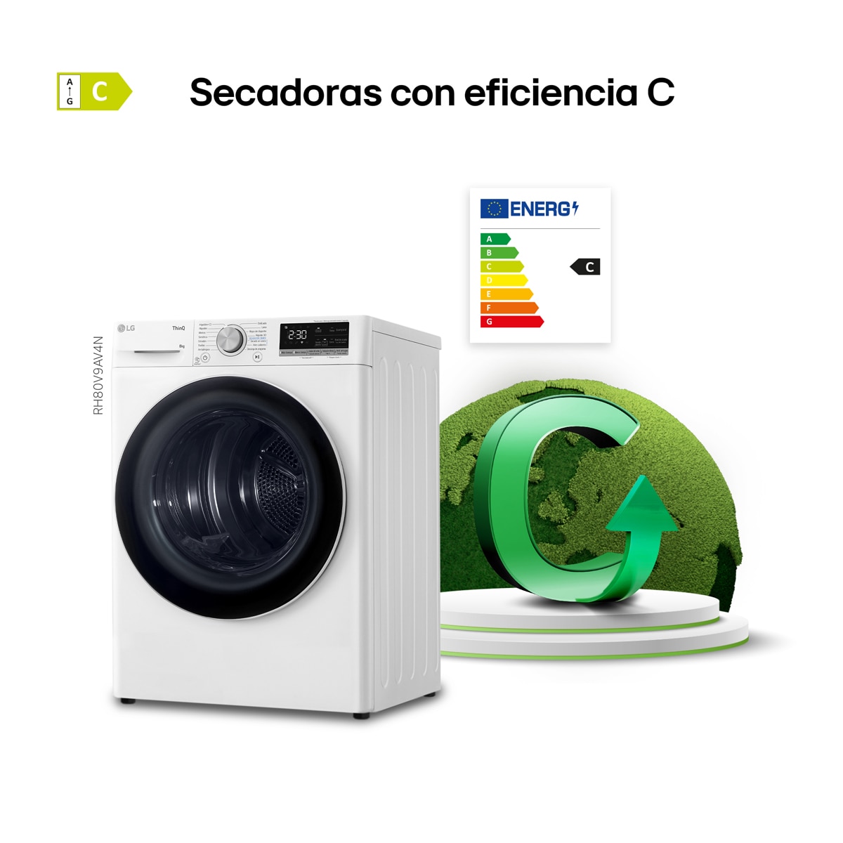 Secadora LG 8 kg Condensación, Bomba de calor - RH80V9AV4N Blanco-5