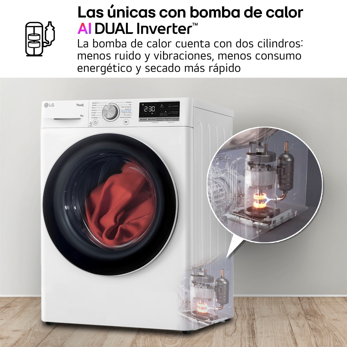 Secadora LG 8 kg Condensación, Bomba de calor - RH80V9AV4N Blanco-6