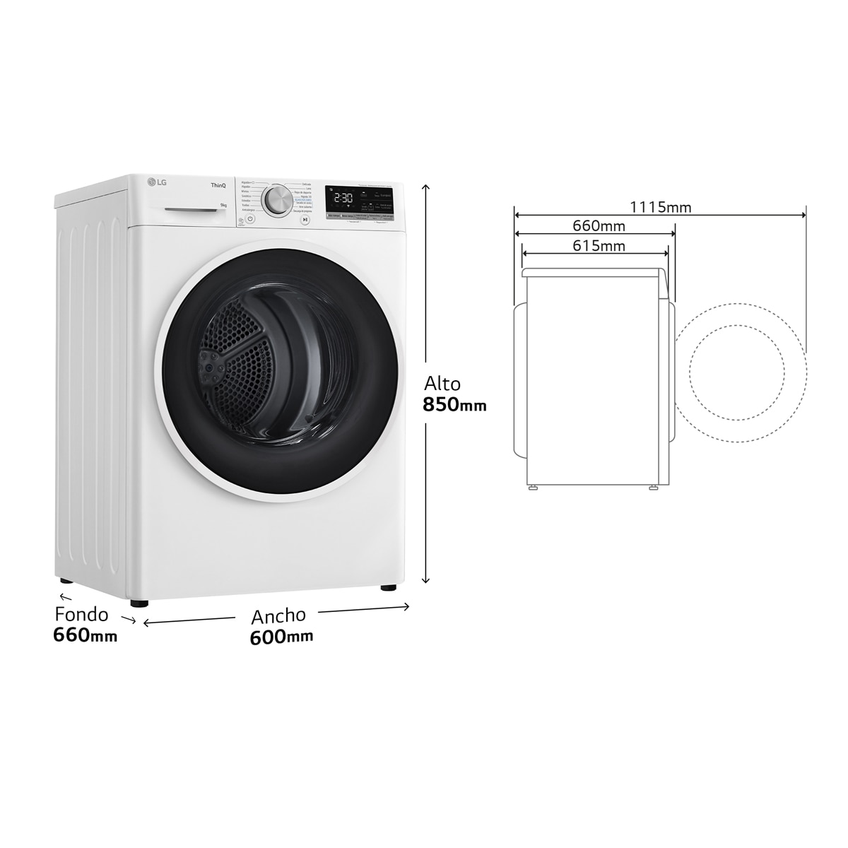 Secadora LG 9 kg Condensación, Bomba de calor - RH90V5AV6N Blanco-2