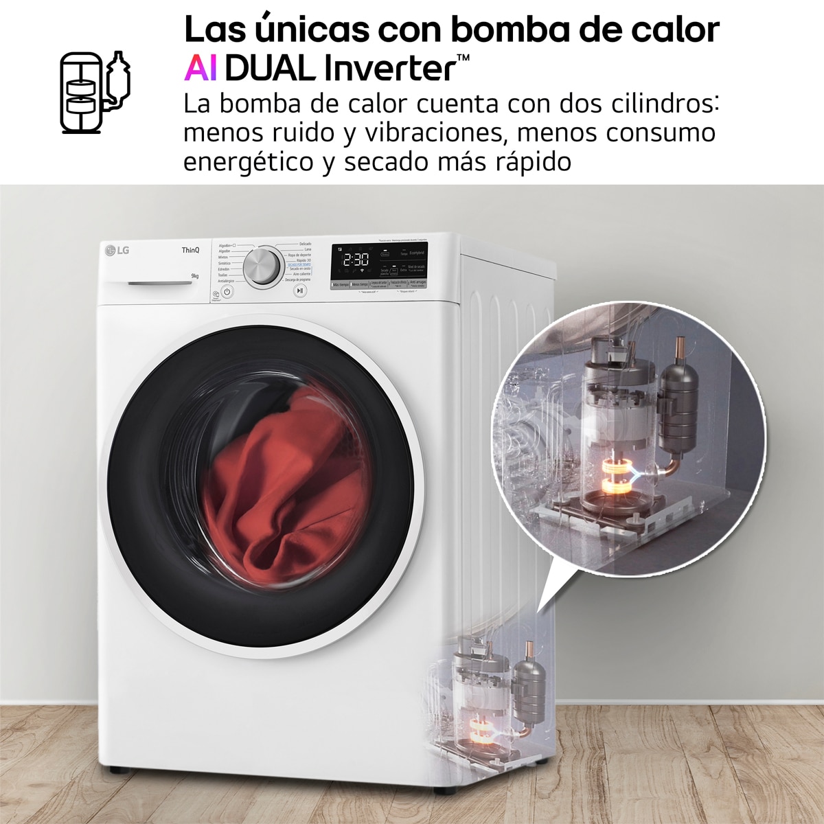 Secadora LG 9 kg Condensación, Bomba de calor - RH90V5AV6N Blanco-6