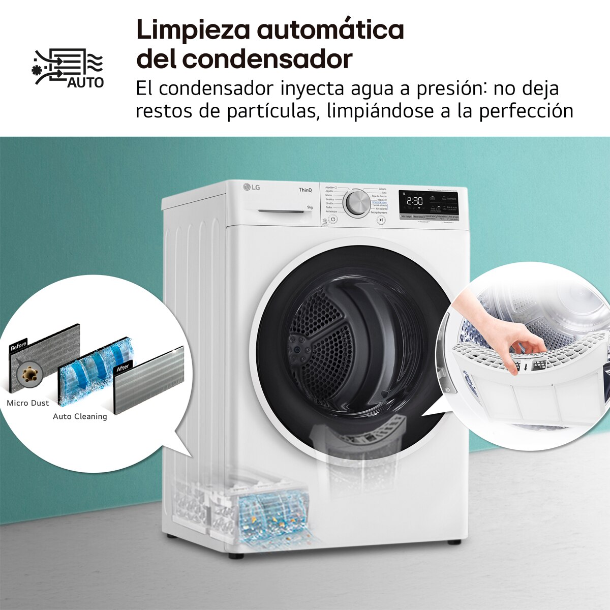 Secadora LG 9 kg Condensación, Bomba de calor - RH90V5AV6N Blanco-10