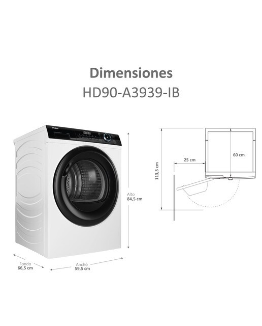 Secadora Haier 9 kg, condensación, Bomba Calor I-Pro Series 3 - HD90-A3939-IB Blanco-2