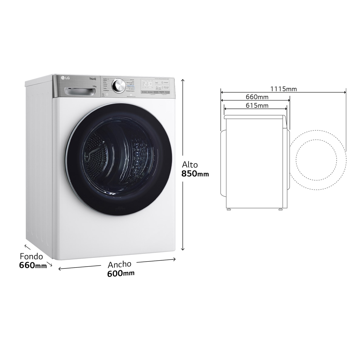Secadora LG 10 kg, Condensación, Bomba de calor, Inverter - RH10V9AV2WR Blanco-2