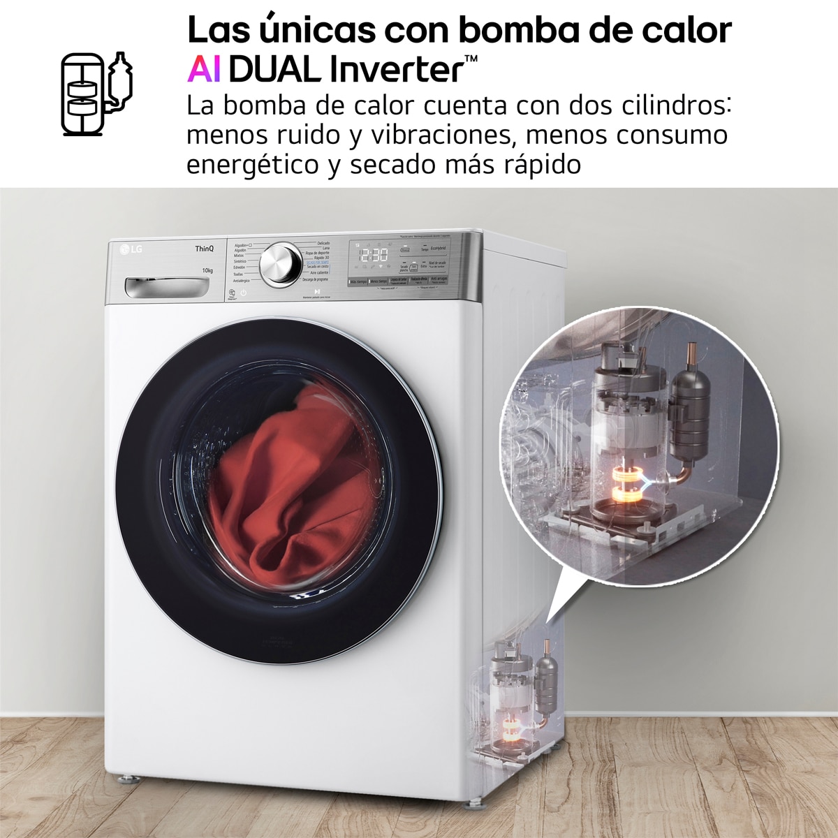Secadora LG 10 kg, Condensación, Bomba de calor, Inverter - RH10V9AV2WR Blanco-6