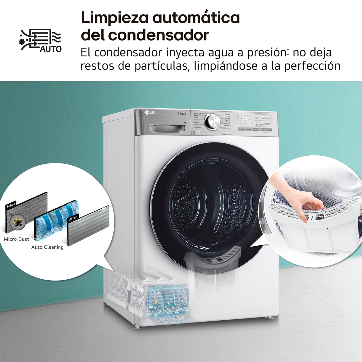 Secadora LG 10 kg, Condensación, Bomba de calor, Inverter - RH10V9AV2WR Blanco-10