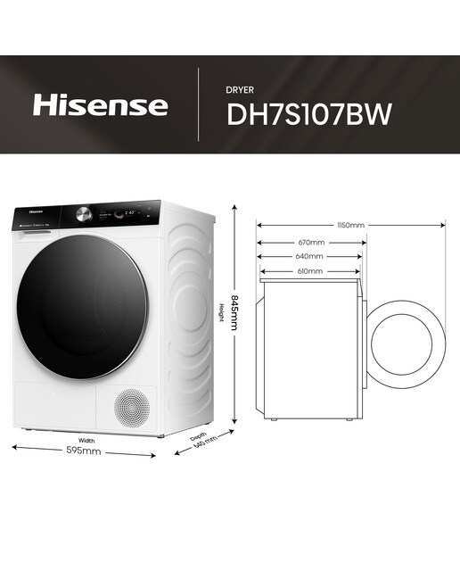 Secadora Hisense 10 kg, Bomba de calor, Condensación Serie 7S - DH7S107BW - Blanco Blanco-3
