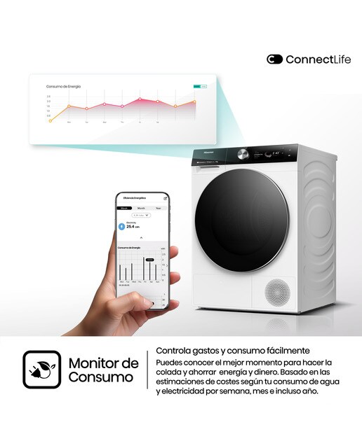 Secadora Hisense 10 kg, Bomba de calor, Condensación Serie 7S - DH7S107BW - Blanco Blanco-8