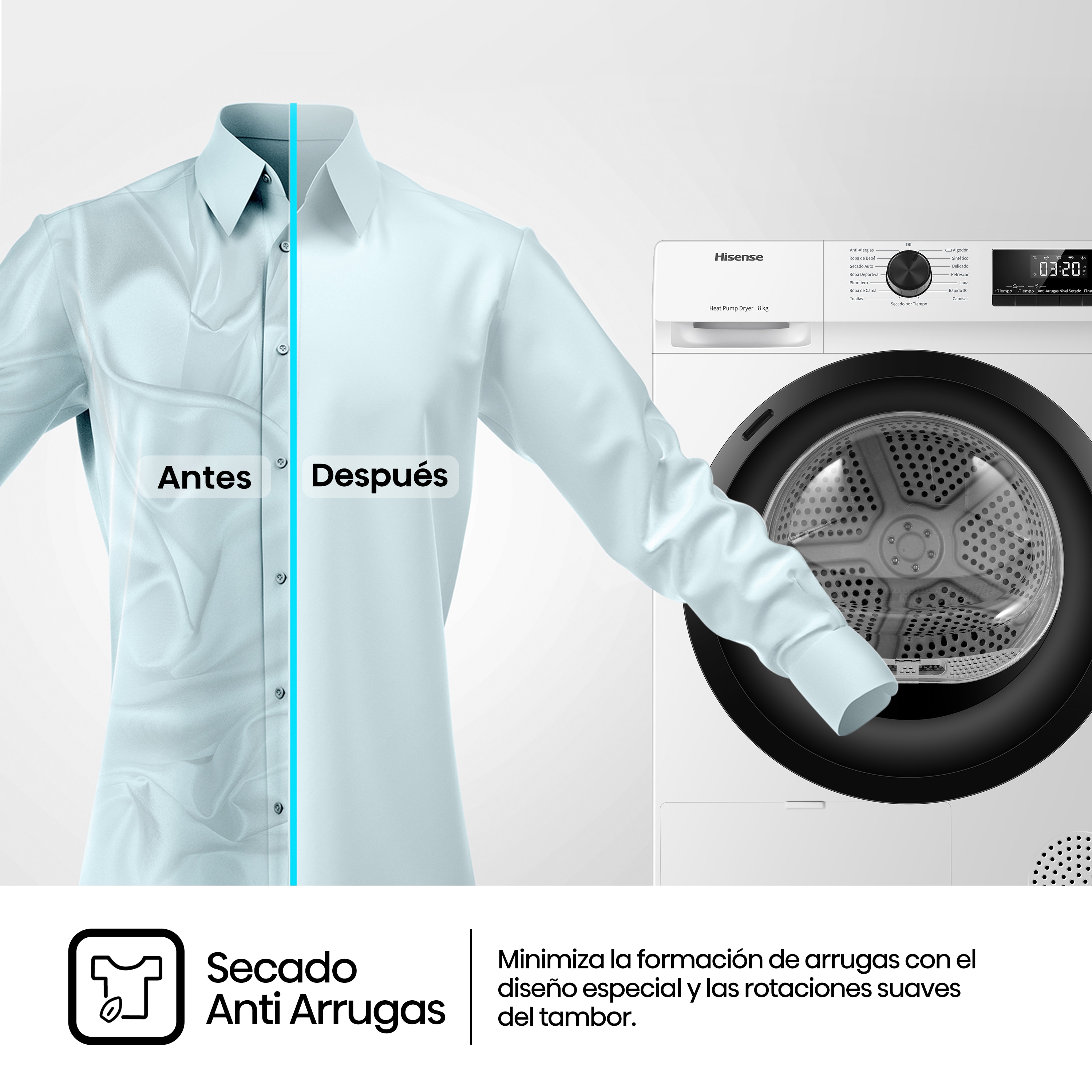 Secadora Hisense 8 kg, condensación Serie 1Q - DHQE800BW2 Blanco-10