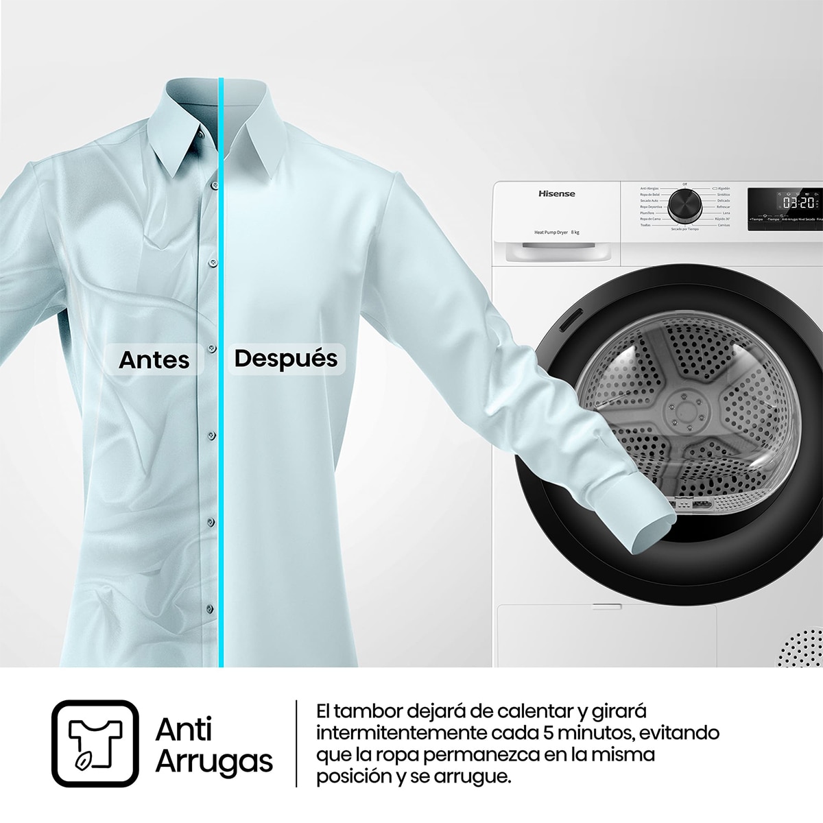 Secadora Hisense 9 Kg, Bomba de calor - DHQE900UWDC Blanco-8