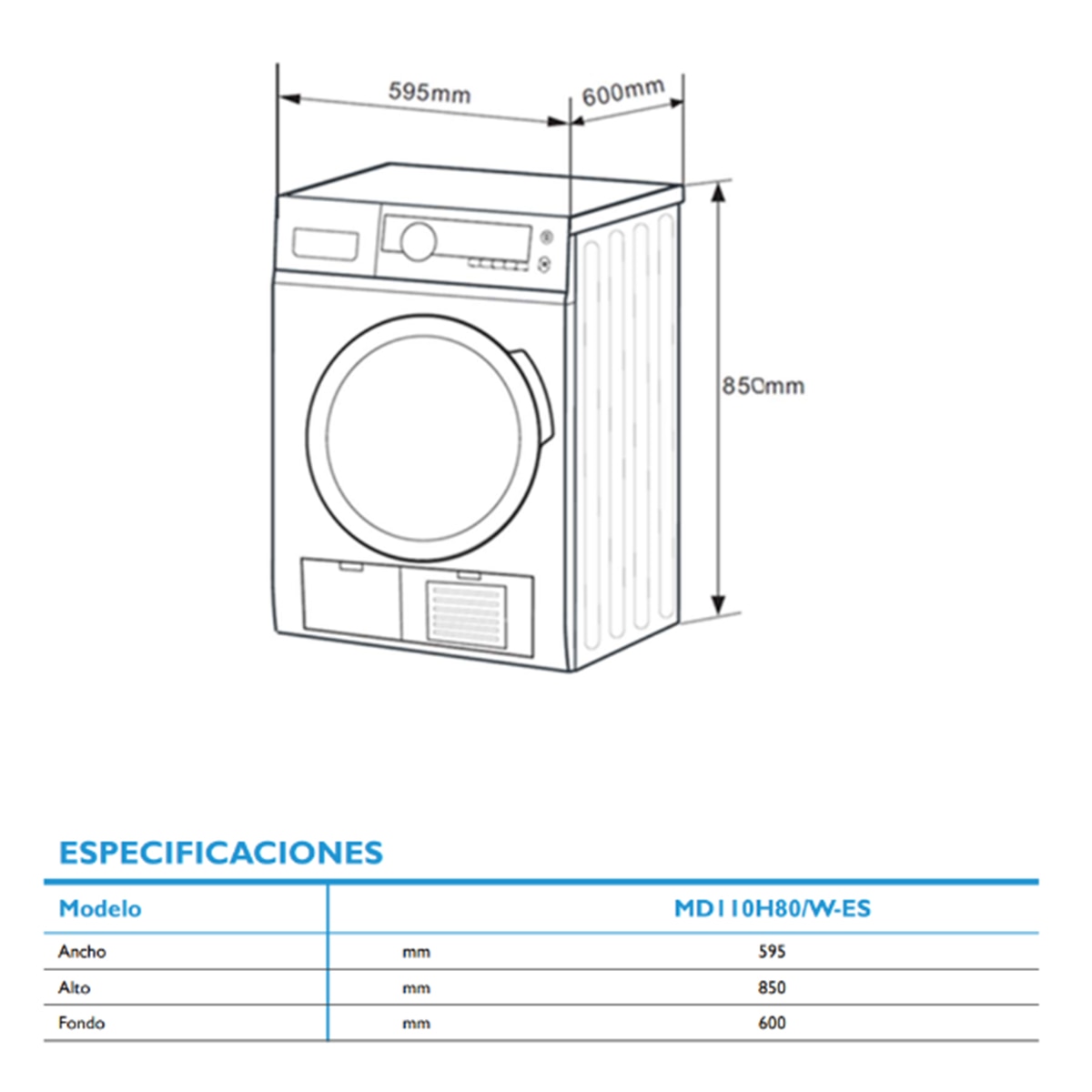 Máquina de Secar Roupa Midea MD110H80/W-ES com Bomba de Calor e de 8 Kg - Branco Branco-2