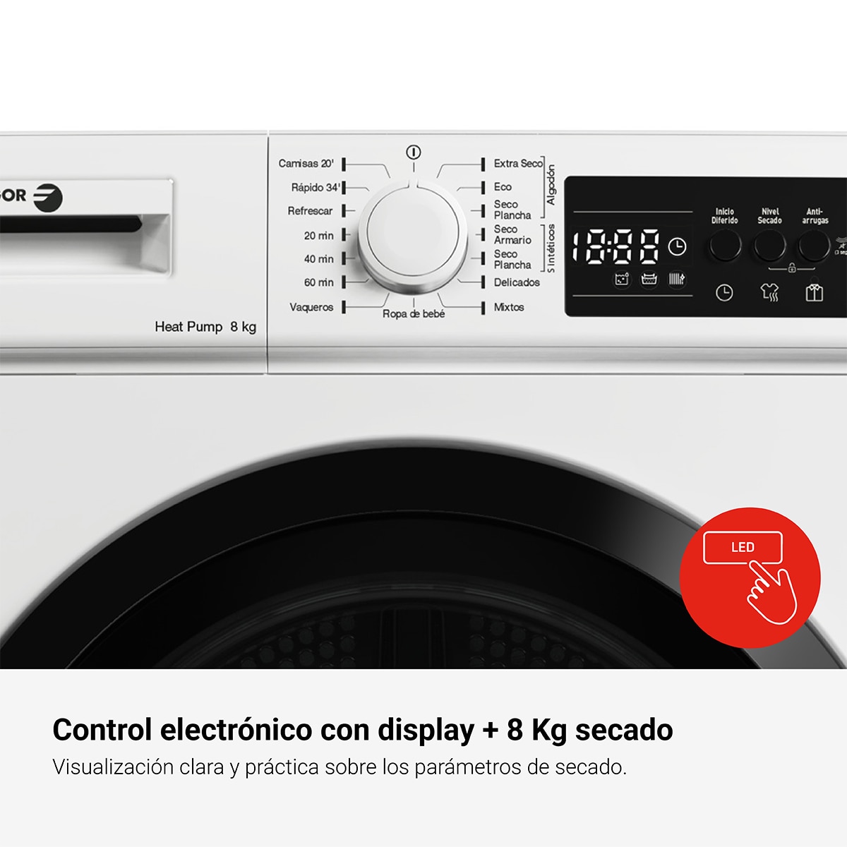 Máquina de Secar Roupa Fagor 3SFE-850BE com Bomba de Calor, Dry Level e de 8 Kg Preto-6