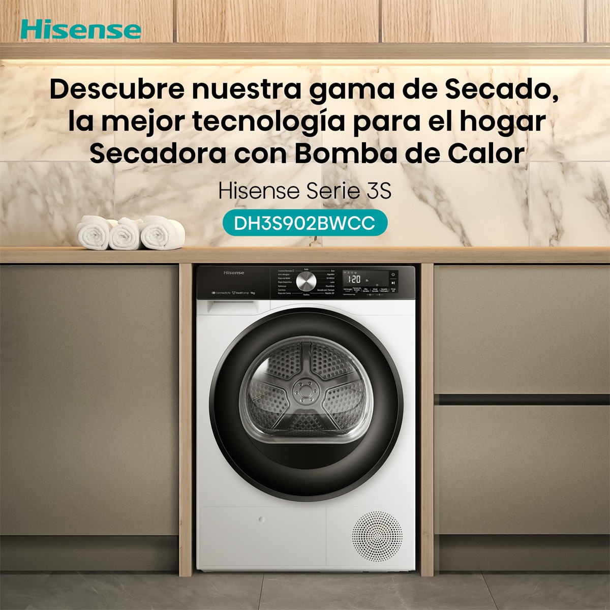 Secadora Hisense 9 kg, Bomba de calor  - DH3S902BWCC Negro-14
