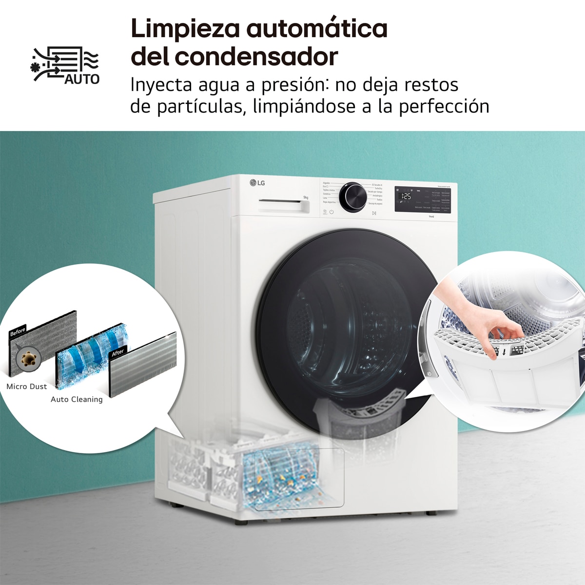 Secadora LG 9kg con bomba de calor Dual Inverter - RHX5009TLB Blanco-11