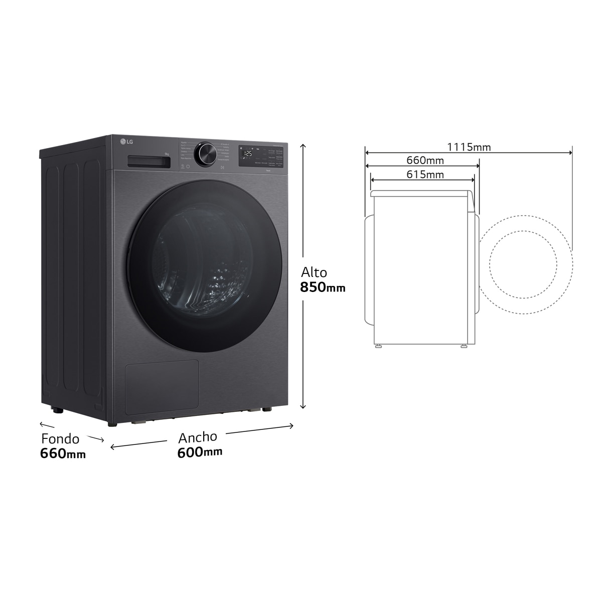 Secadora LG 9 kg, con Bomba de calor Dual Inverter - RHX5009TBB Acero grafito antihuellas-2