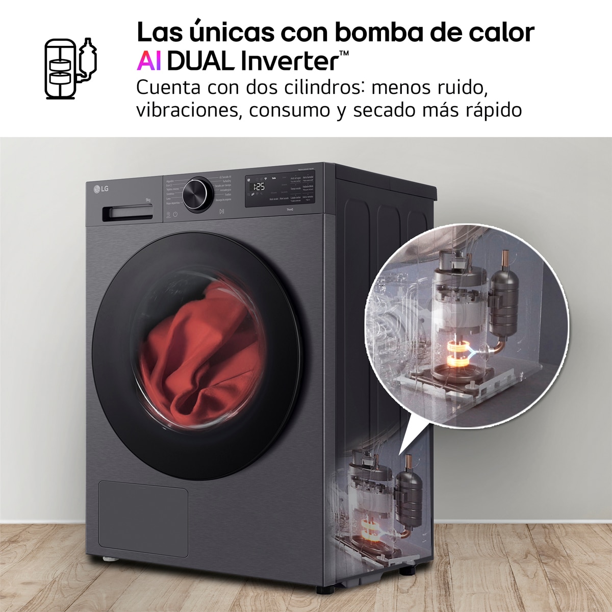 Secadora LG 9 kg, con Bomba de calor Dual Inverter - RHX5009TBB Acero grafito antihuellas-6