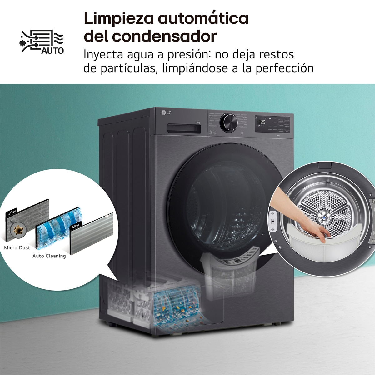 Secadora LG 9 kg, con Bomba de calor Dual Inverter - RHX5009TBB Acero grafito antihuellas-11