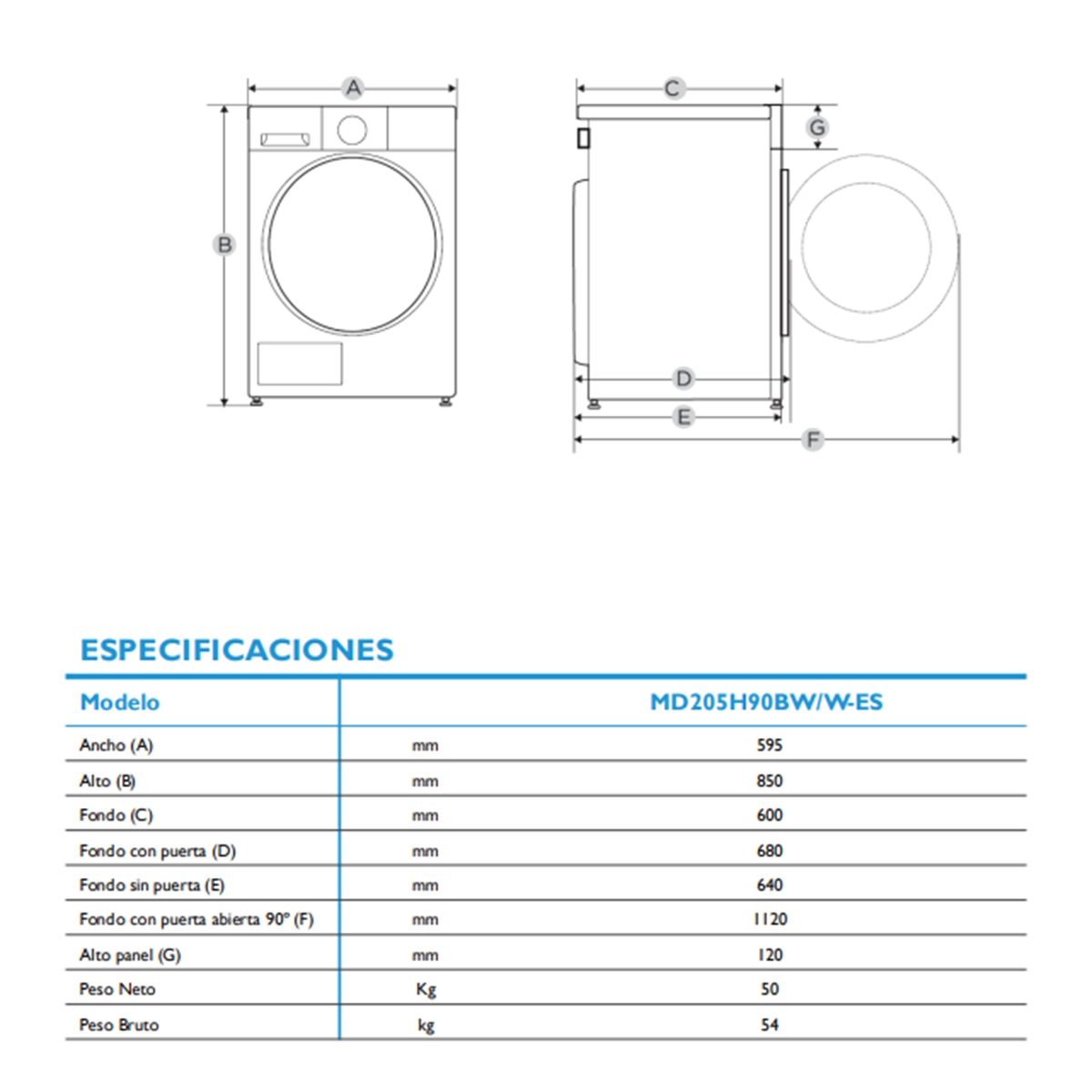 Máquina de Secar Roupa Midea MD205H90BW/W-ES Bomba de Calor e de 9 Kg - Branco Branco-3