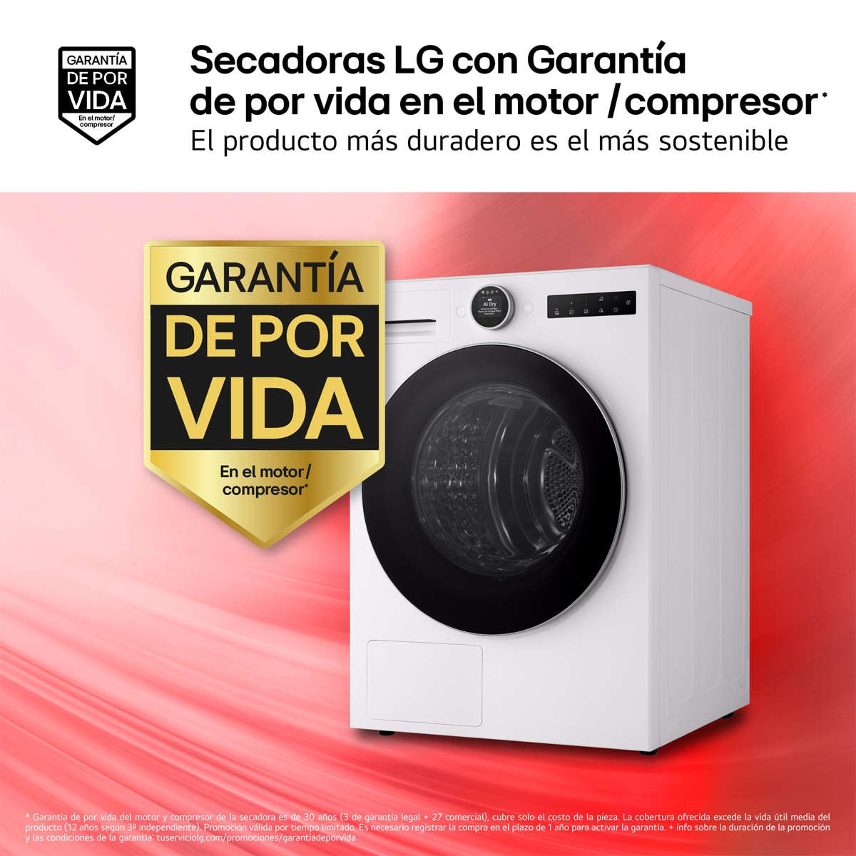 Imagen 4 de Secadora LG 9 kg, Condensación, Bomba de calor con Inteligencia artificial, Dual Inverter - RHX7009TWS - Blanco Blanco