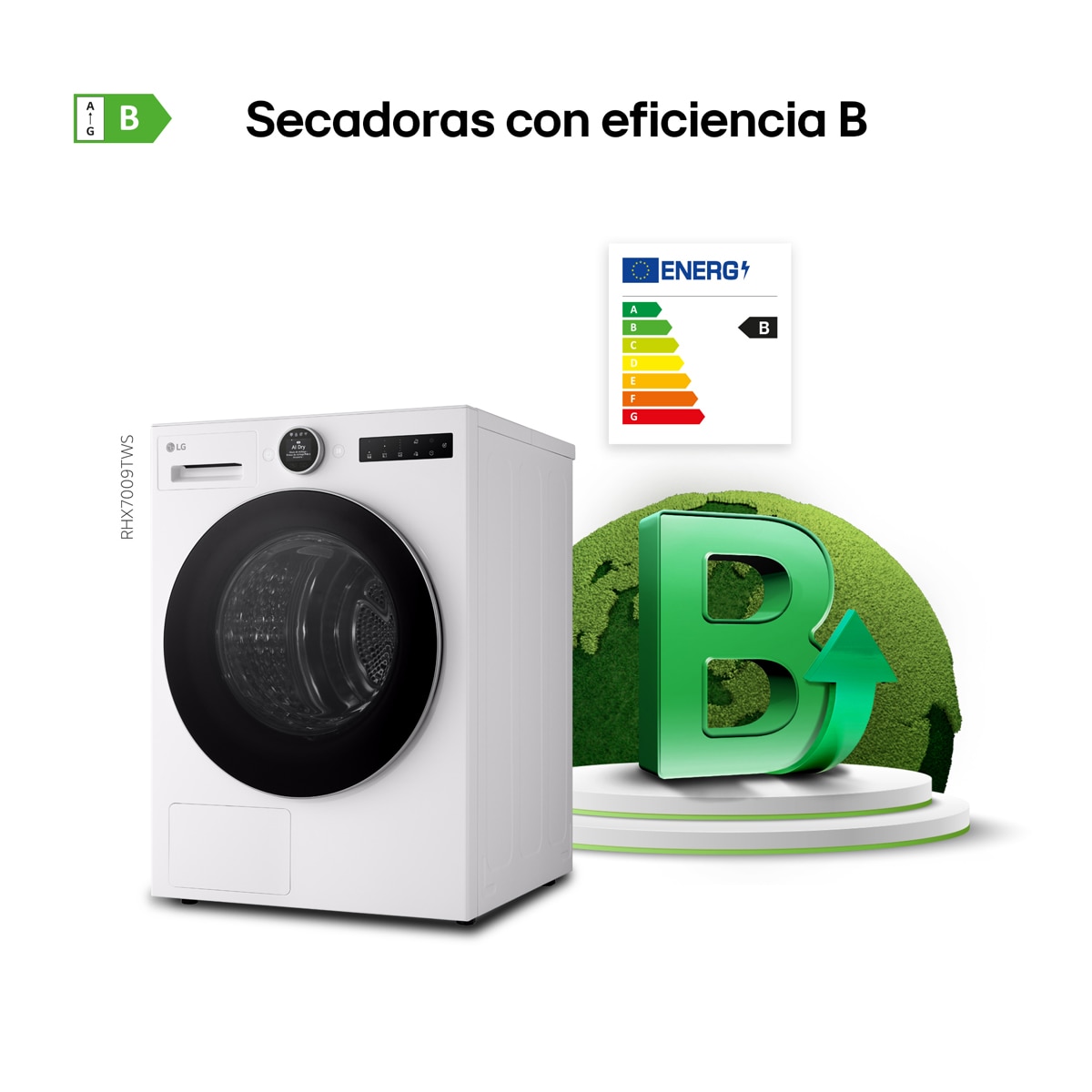 Imagen 5 de Secadora LG 9 kg, Condensación, Bomba de calor con Inteligencia artificial, Dual Inverter - RHX7009TWS - Blanco Blanco