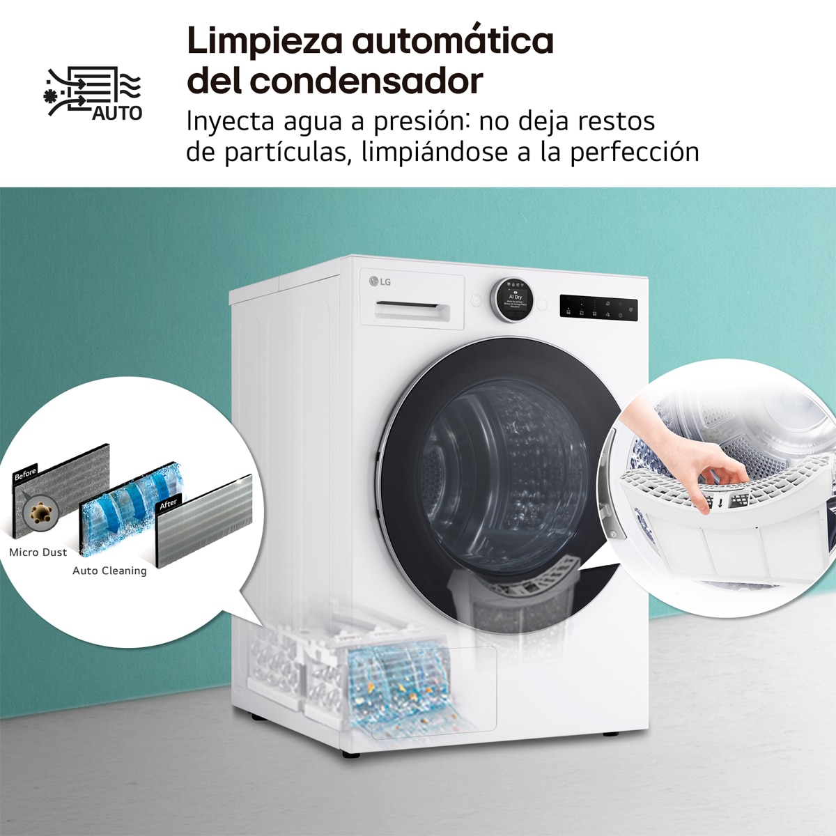 Imagen 11 de Secadora LG 9 kg, Condensación, Bomba de calor con Inteligencia artificial, Dual Inverter - RHX7009TWS - Blanco Blanco