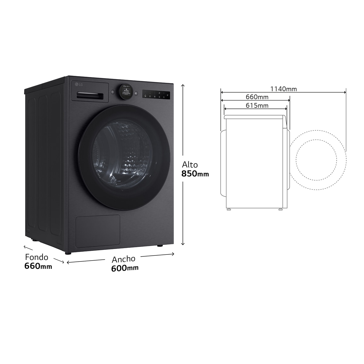 Secadora LG 9 kg, Condensación, Bomba de calor con Inteligencia artificial, Dual Inverter - RHX7009TBB Acero negro-2
