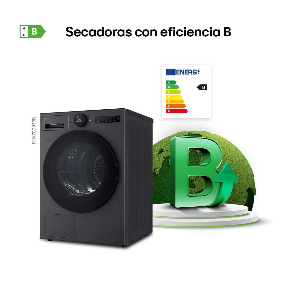 Secadora LG 9 kg, Condensación, Bomba de calor con Inteligencia artificial, Dual Inverter - RHX7009TBB Acero negro-5